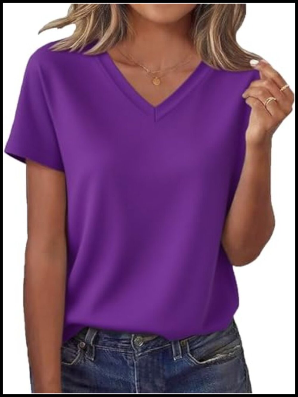 Women's V Neck Short Sleeve Tee Casual Summer Basic T-Shirt